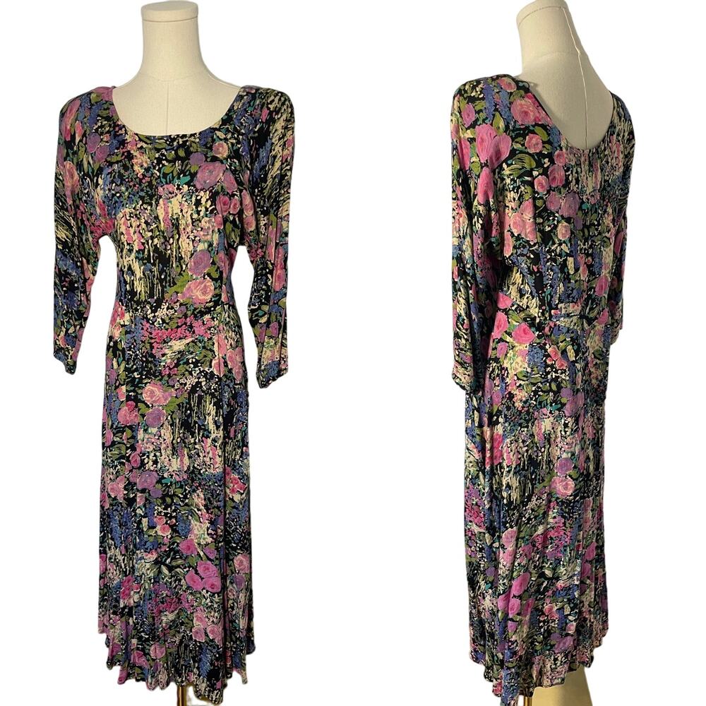 1990'S Vintage | Floral Midi Dress | Small